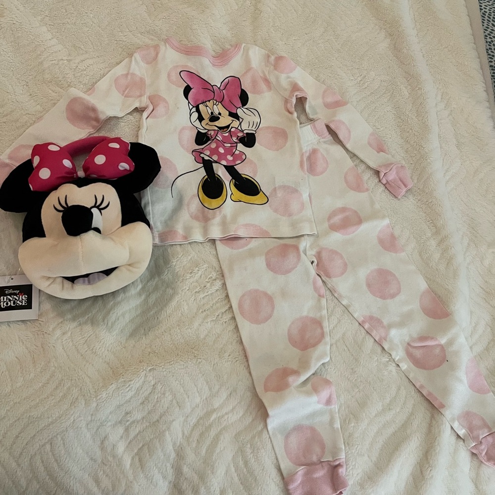 Disney Minnie Mouse Pink Polka Dot Pajama Set Size 5T and Purse